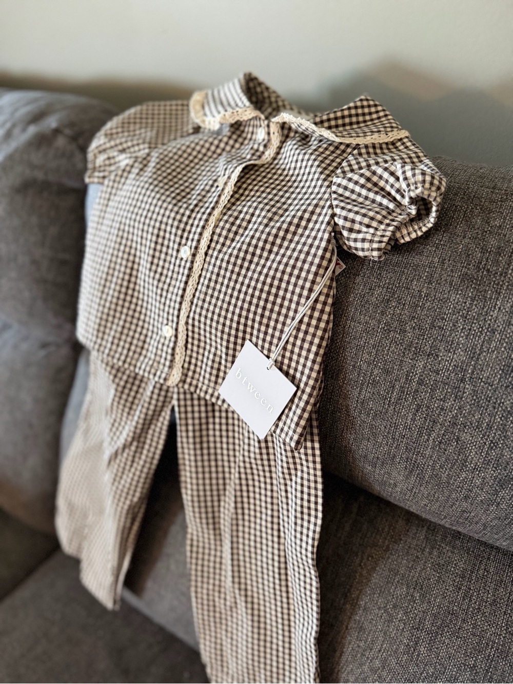 Black Gingham Toddler Set with Lace Trim